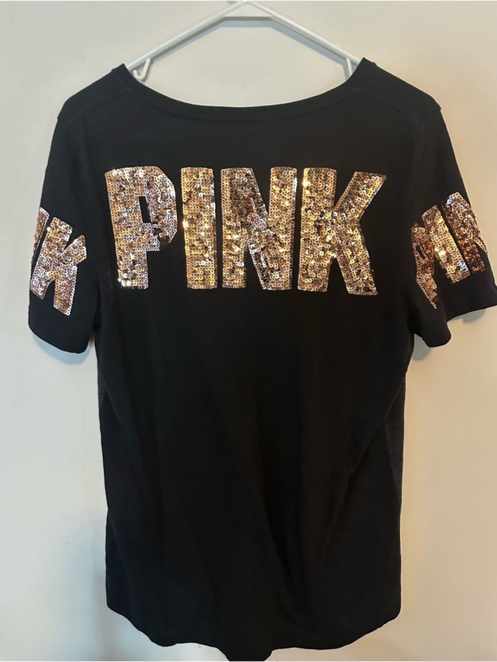 VS Pink Sequin Bling Colorblock Top L